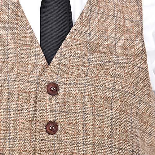 Voboom Men's V-Neck Suit Vest Casual Slim Fit Dress 6 Button Vest Waistcoat (Khaki, Xx-Large) #TOP4