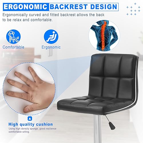 Miniatura 7 de Silla de bar, taburete giratorio ajustable de piel sintética, silla de comedor giratoria hidráulica con reposabrazos, sillas modernas de altura de