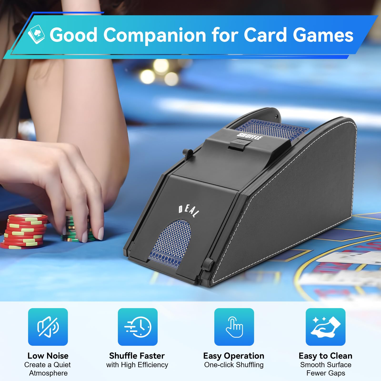 Macchina automatica Shuffler della carta, casinò elettronico, strumento elettrico di mescolamento 2in1 del rivenditore rotante per carte di carta e plastica