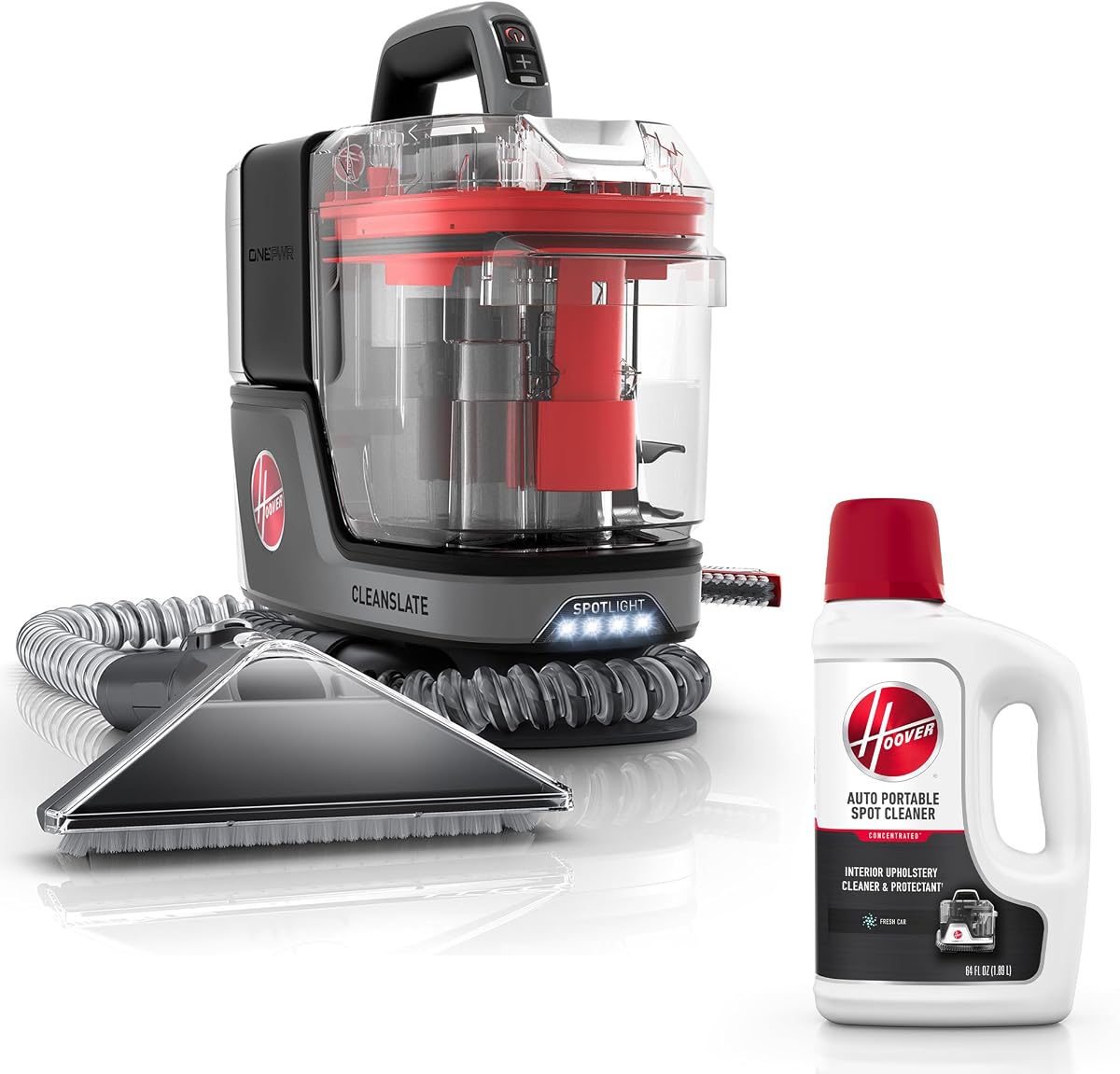 Hoover ONEPWR CleanSlate máquina limpiadora de manchas portátil inalámbrica para alfombras y tapicería, quitamanchas, detallador de automóviles y automóviles, BH14000V + solución portátil automática de 64 oz, aroma fresco, AH31718