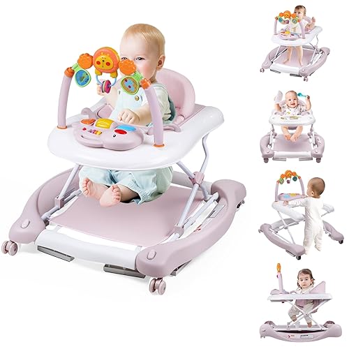 Miniatura 9 de Andador de bebé 5 en 1, andadores de bebé para niños y niñas de 6 a 12 meses, caminador de actividad plegable, andador infantil con gorila, altura