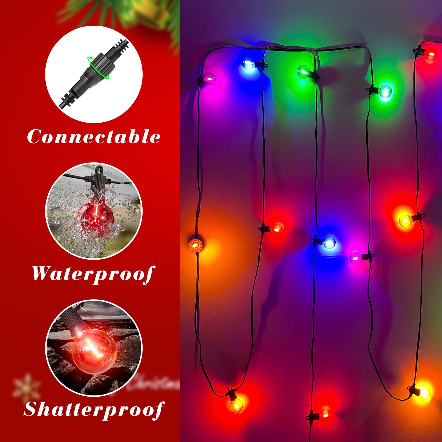 Kawaya Coloured Christmas Lights Outdoor Garden Mains Powered 7.6m / 25ft with 12 Coloured LED Bulbs Fairy Multicolor String Light Festoon Waterproof for Festival Fence Party - Image 3