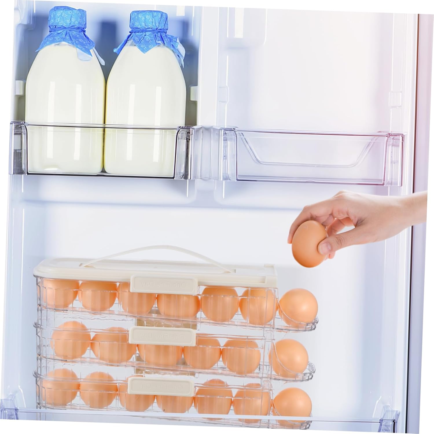 Angoily Egg Storage Box Egg Storage for Refrigerator Egg Containers with Lid Egg Keeper Refrigerator Door Bin Egg Storage Rack Egg Holder Egg Fridge Bin Egg Basket The Pet with Cover