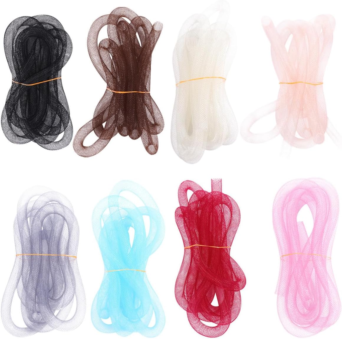 NUOBESTY 2 Set Nylon Mesh Tubes for DIY Craft Bow Backing, 8mm Tubular CRIN Netting, 2 Yards Each Strip, for Bowknot and Handmade Jewelry Making Supplies Random Color