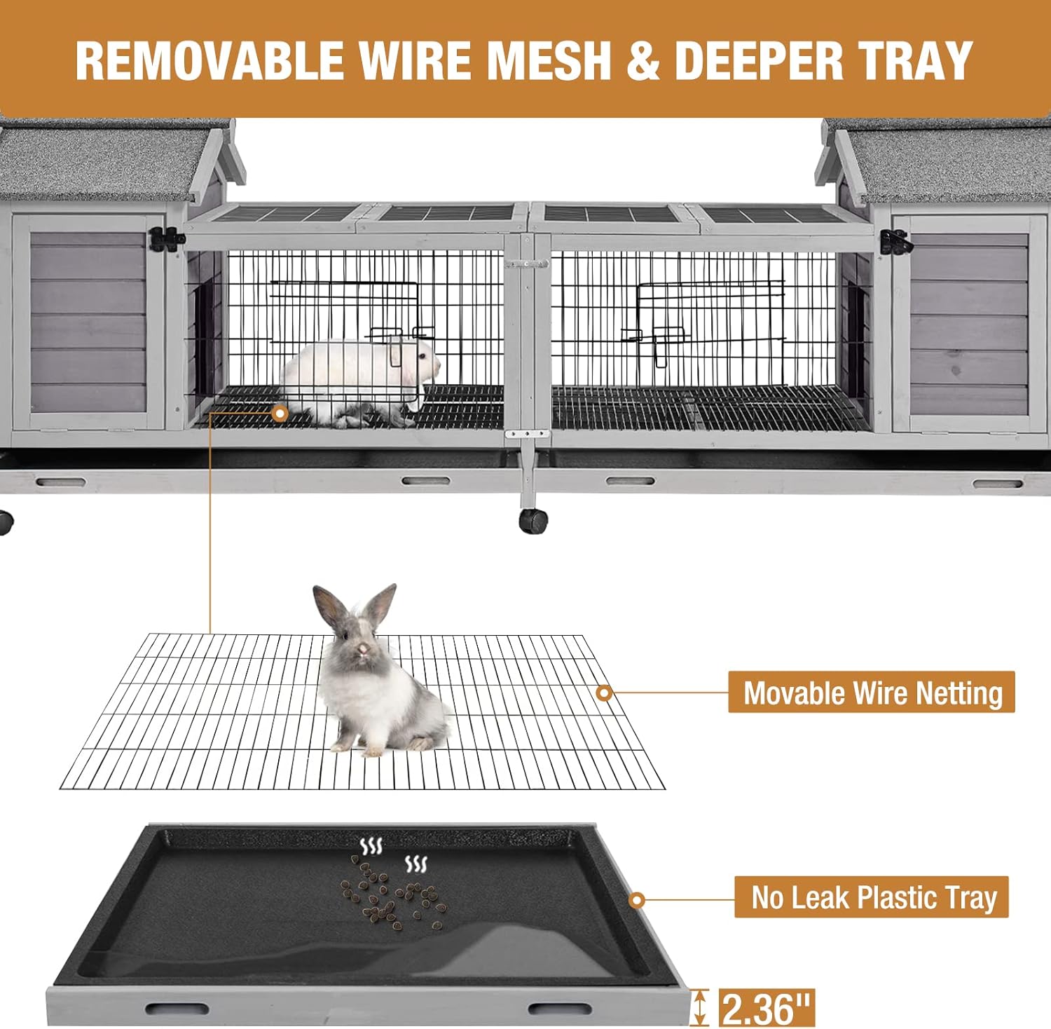 GUTINNEEN Rabbit Hutch Indoor Outdoor Bunny Cage Upgrade Large Space for Rabbit,Guinea Pig,Bunny and Other Small Animals,On Wheels Move Easily.