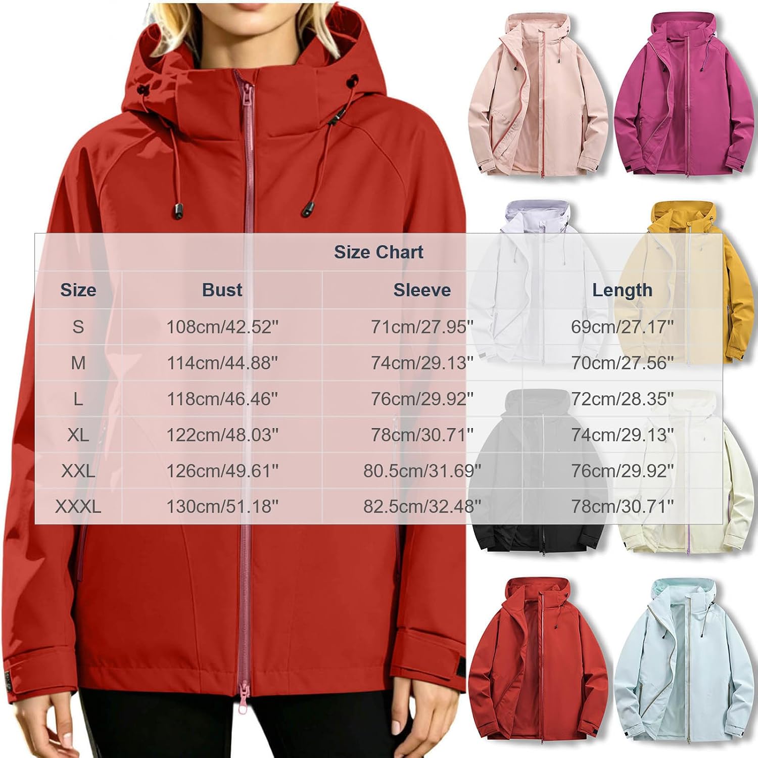 Women's Waterproof Hooded Jacket Zip Up Long Sleeve Windbreaker Rain Coat Fall Winter Outdoor Hiking Travel Tops