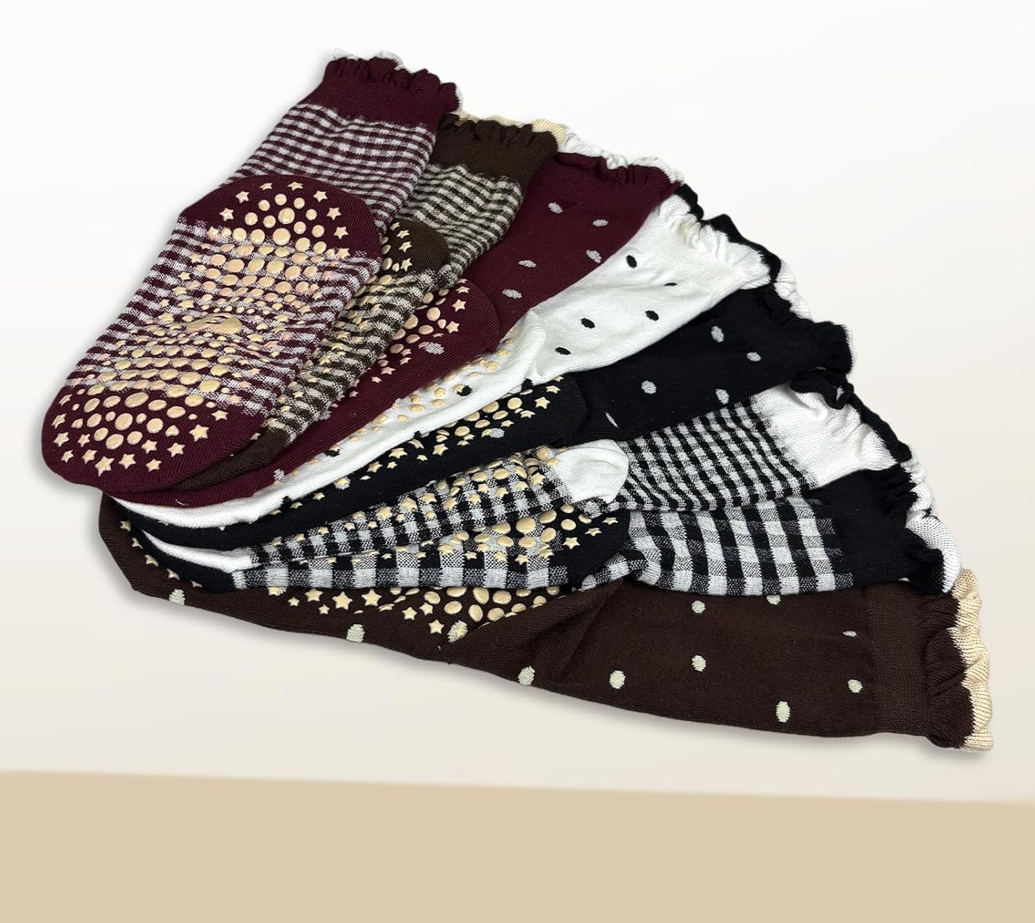 Cute Polka Dot Yoga Socks for Women – 4 Pairs Non Slip Grip Pilates Barre Socks, Ruffle Crew Style, US Size 5-9 - Image 4