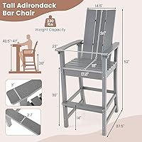 Vista 3 de Giantex Silla Adirondack de 52 pulgadas de alto, taburete de bar de polietileno de alta densidad para exteriores con respaldo ergonómico