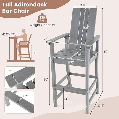 Miniatura 3 de Giantex Silla Adirondack de 52 pulgadas de alto, taburete de bar de polietileno de alta densidad para exteriores con respaldo ergonómico,