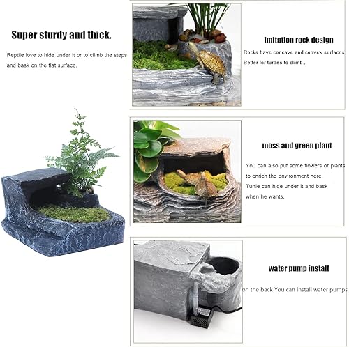 Miniatura 4 de Tfwadmx Tortugas plataforma para tomar el sol, hábitat de reptiles, cuevas, anfibios, rampa de escalada, decoraciones de resina, pecera, acuario,