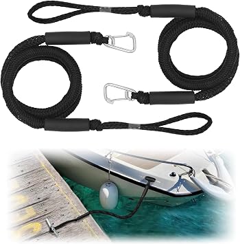 2 Pieces 6 Ft Boat Bungee Dock Lines with Stainless Steel Clip and Loop, Adjustable Bungee Anchor Line, Heavy Duty Boat Mooring Rope for PWC Kayak Jet Ski Pontoon Wave Runner Black