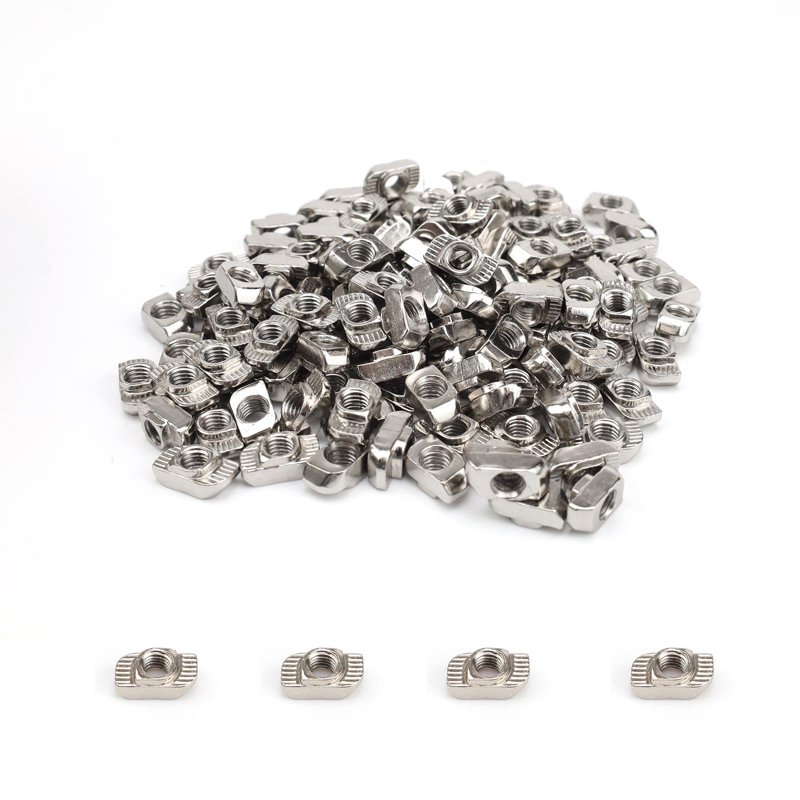 PARFCO Nutensteine M6, 140 Stück Kohlenstoffstahl Hammerkopfmutter M6, M6 Silber T-Förmiger Nutenstein, T-Nut-Hammermutter 30 Serie, für Bau, Zimmerei Aluminiumrahmenkonstruktionen