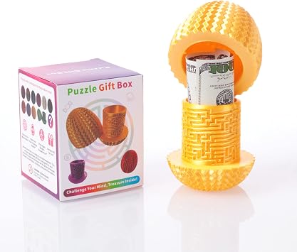 Maze Egg Money Puzzle Box for Kids & Adults, 4 Logic Challenge Brain Teaser Sensory Toy, Hidden Compartment Cash Gift Holder, Birthday Graduation Gifts for Teens, Road Trip Travel Game