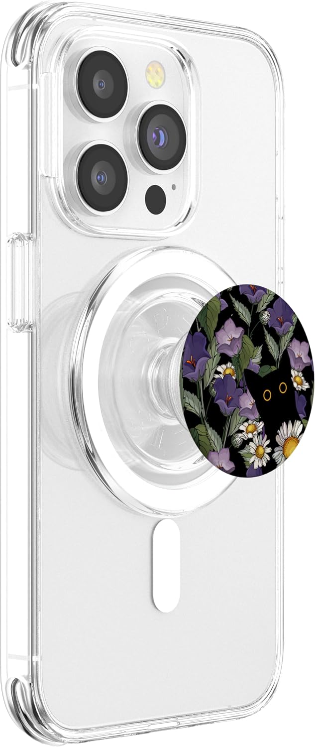Spring Daisy Flower Black Cat Hidding In Blossom PopSockets PopGrip for MagSafe