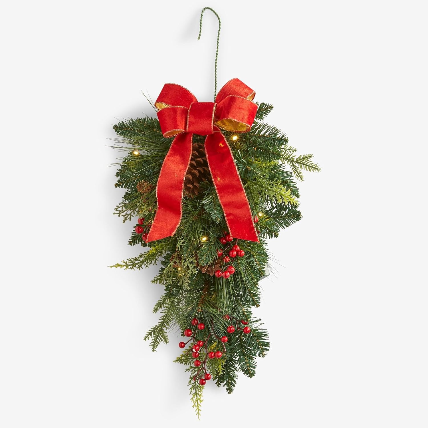 BrylaneHome 28" Pre-Lit Holiday Classic Wreath - Green Red