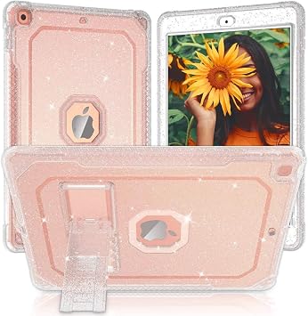 ZoneFoker for iPad 9th Generation Case, for iPad 8th/7th Generation 10.2 inch Case 2021/2020/2019, Clear Glitter Slim Shockproof Hard iPad 9 8 7 Gen Cute Cover with Stand