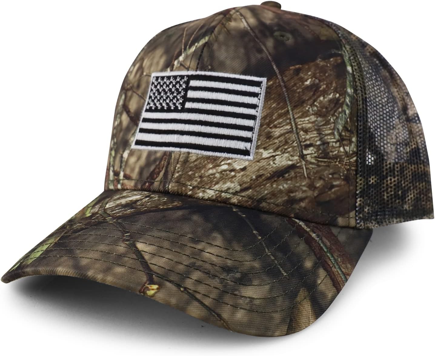 Armycrew XXL Grey American Flag Embroidered Hunting Camouflage Trucker Cap