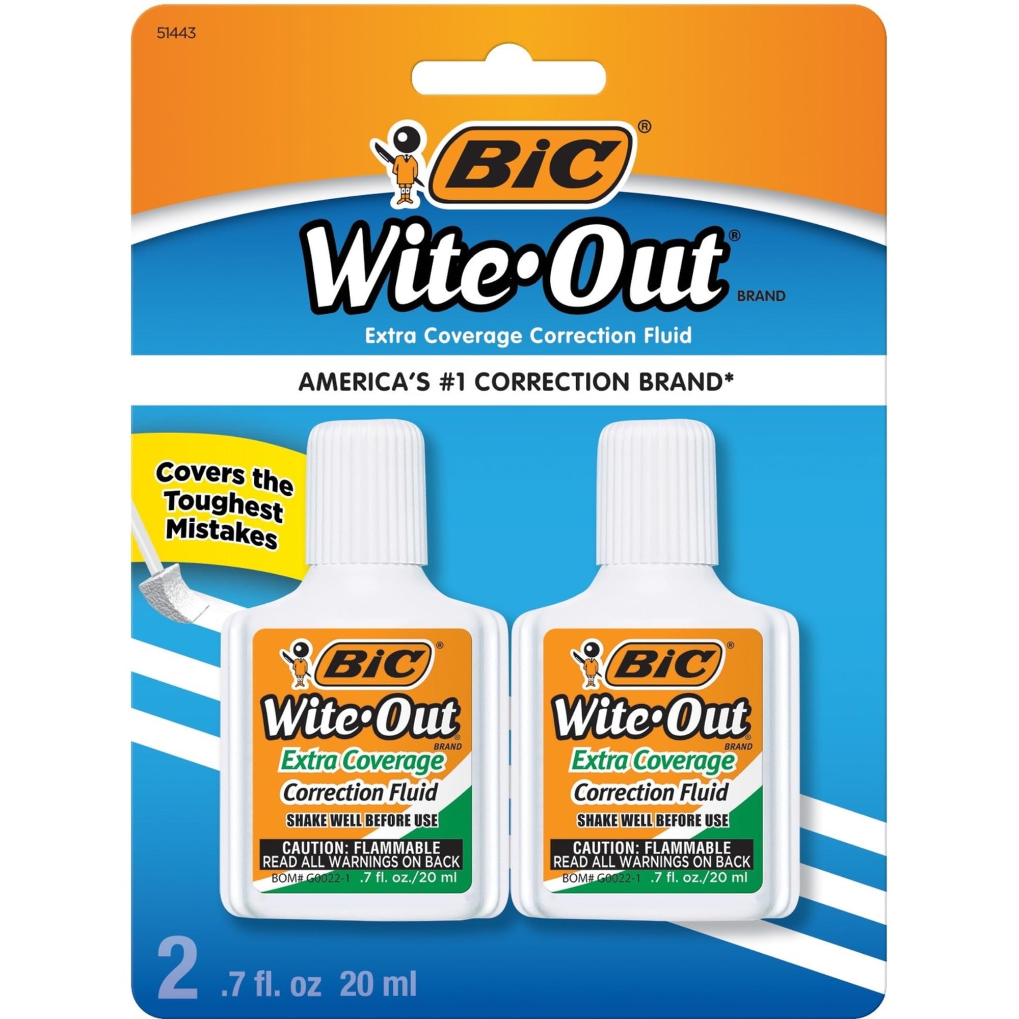 Bic Wite Out Extra Coverage Correction Fluid-51443 .7 Fl Oz. Each (2 Per Pack)