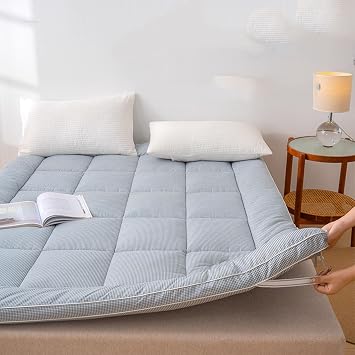 Futon Mattress, Thicken Floor Mattress, Japanese Tatami Pad,Portable Foldable Sleeping Mat, Double Single Mattresses Floor Lounger Bed for Home Dormitory,Blue,180x200cm