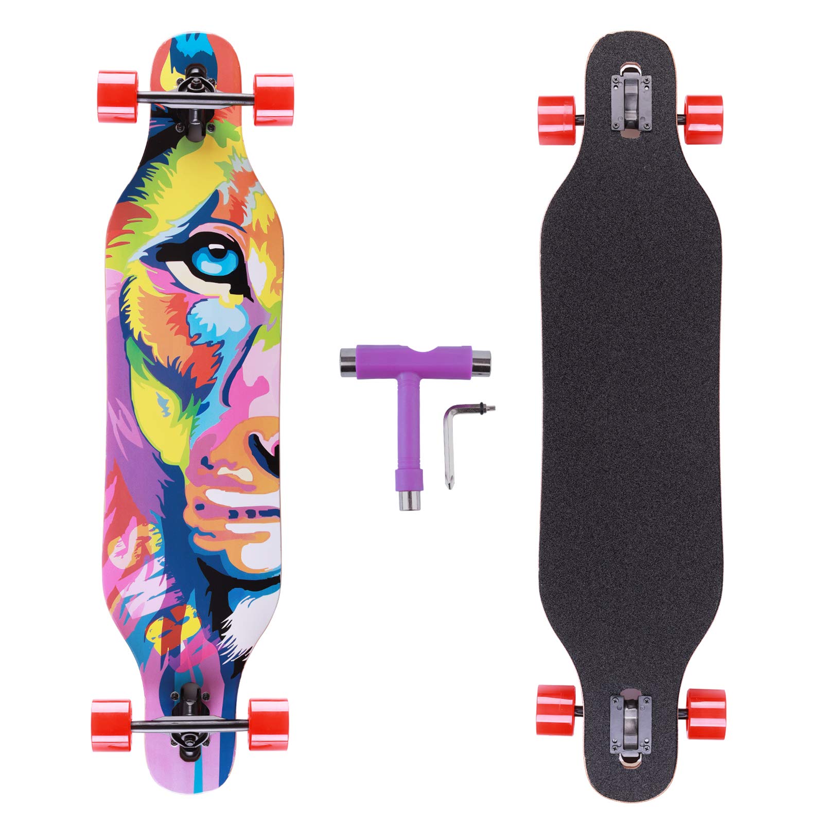 41 inch Freeride Longboard Drop Through Skateboard 8 Ply Canadian Maple Complete Cruiser for Cruising, Carving, Free-Style and Downhill