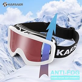 Karsaer Ski Goggles Anti-Fog Snow Goggles OTG 100% UV Protection Snowboard Goggles Bendable Dual-Lenses for Men Women Youth