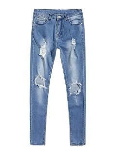 Andongnywell Mens Slim Fit Knee Destroyed Jeans Distressed Skinny Fit Stretch Denim Pants Low-Rise Ripped Trousers