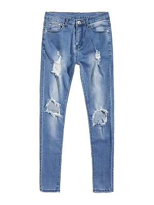 Andongnywell Mens Slim Fit Knee Destroyed Jeans Distressed Skinny Fit Stretch Denim Pants Low-Rise Ripped Trousers