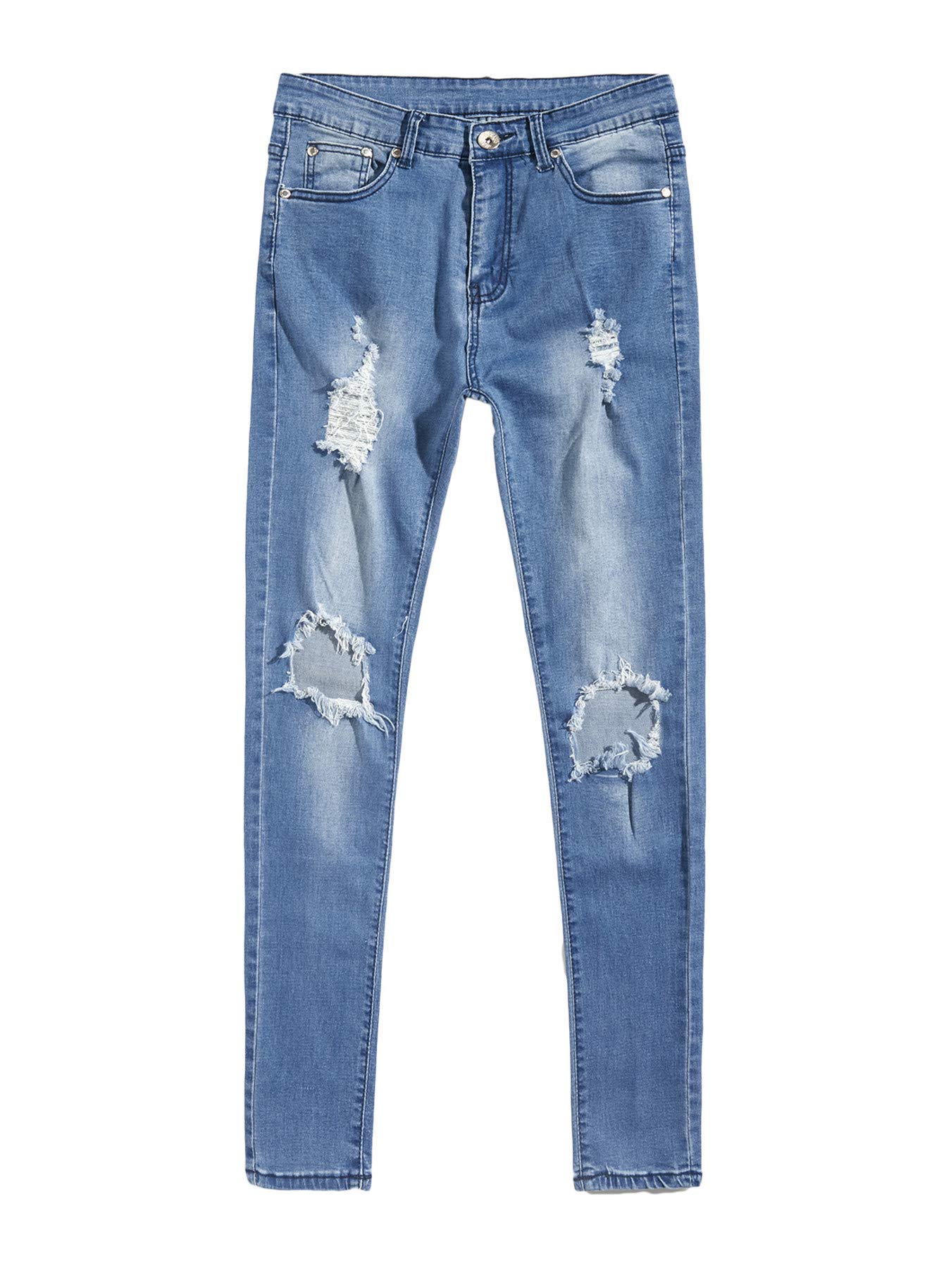 Andongnywell Mens Slim Fit Knee Destroyed Jeans Distressed Skinny Fit Stretch Denim Pants Low-Rise Ripped Trousers