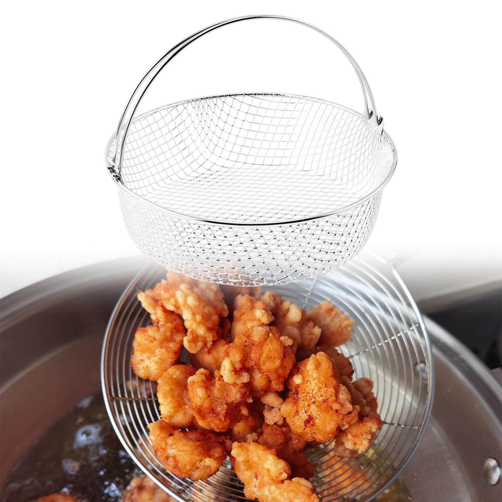 Gralara 5 Piezas Cesta para Freidora de Aire de Acero Inoxidable 304 con Mango Resistente para Verduras Accesorio de Cocina Adecuado para Freidoras Eléctricas, 4 Piezas