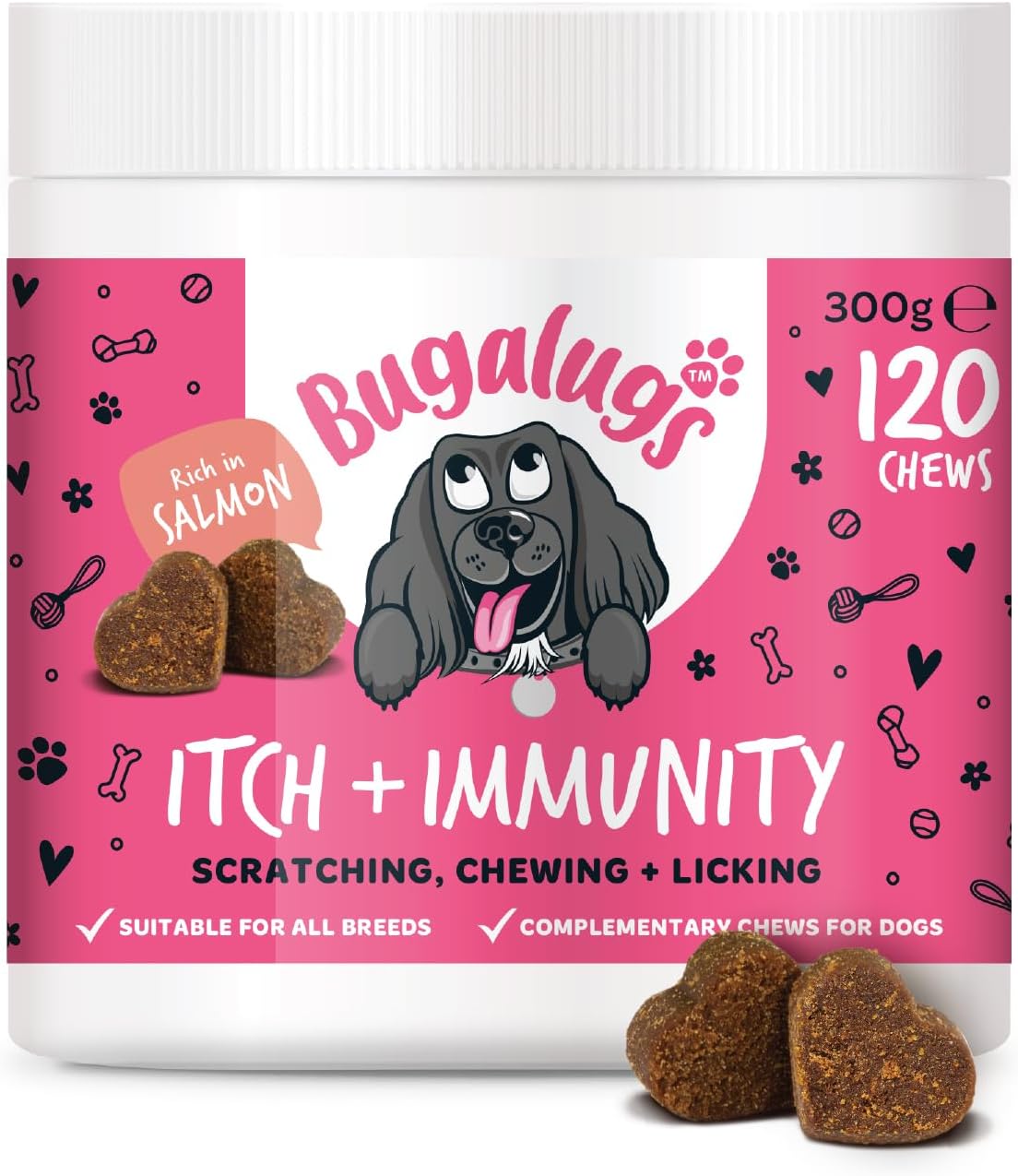 – BUGALUGS Itch & Immunity Dog Treats – Helps Soothe Itchy Skin, Paws, Ears - Licking, Scratching - Perfect for Small, Medium & Large Dogs