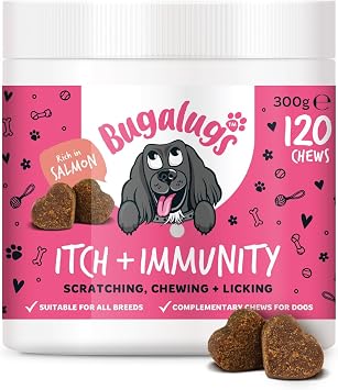 BUGALUGS Itch & Immunity Dog Treats   Helps Soothe Itchy Skin, Paws, Ears - Licking, Scratching - Perfect for Small, Medium & Large Dogs