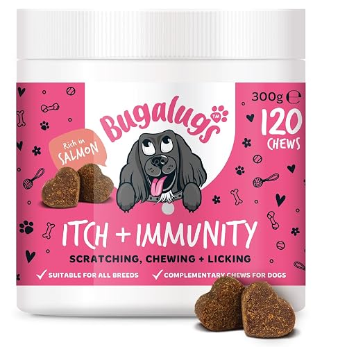 BUGALUGS Itch & Immunity Dog Treats – Helps Soothe Itchy Skin, Paws, Ears - Licking, Scratching - Perfect for Small, Medium & Large Dogs - 120 Chews