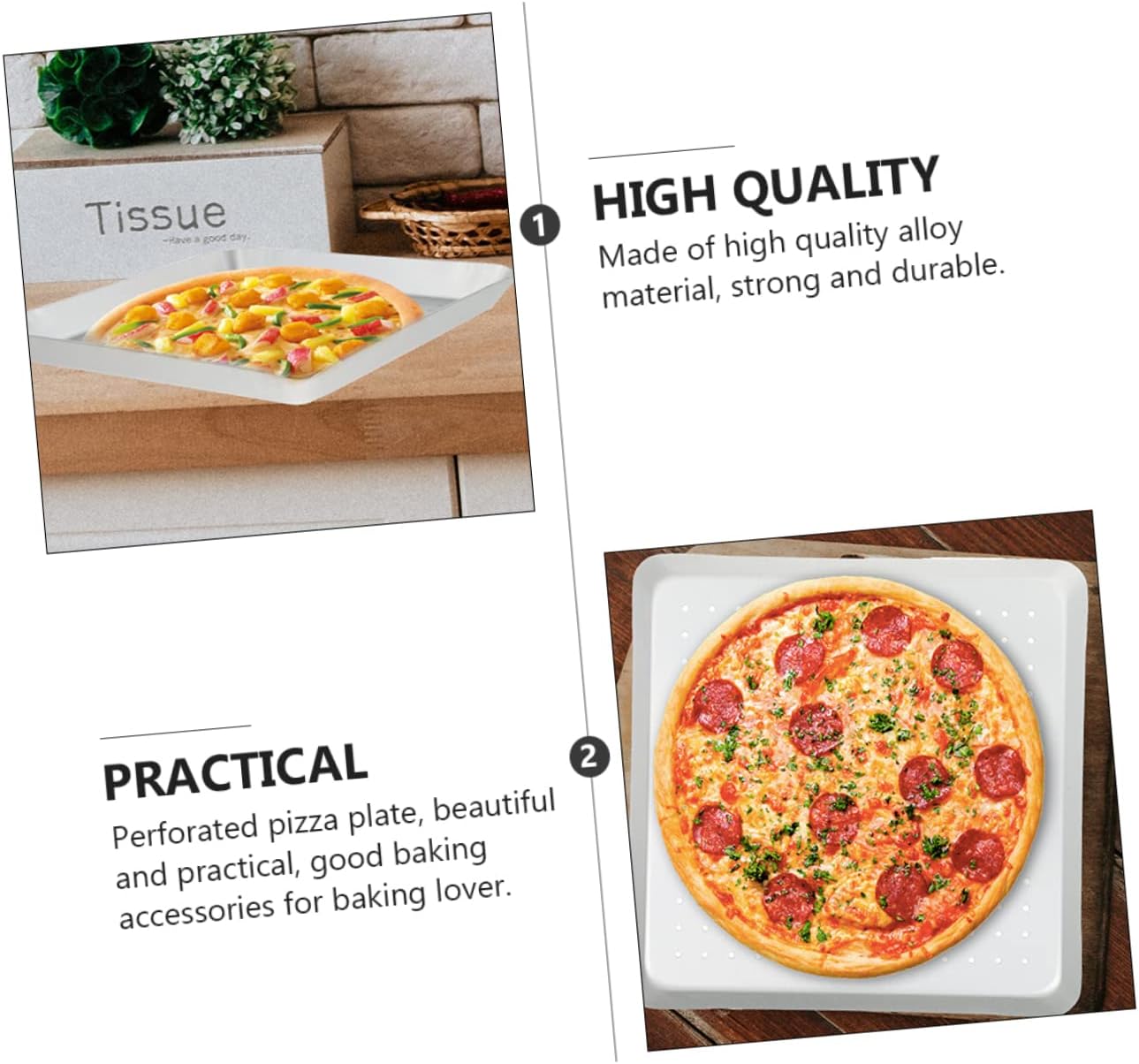 1pc Perforated Pizza Pan Square Aluminum Baking Tray for Home and Restaurant Easy to Clean Pizza Baking Tool for Lovers and Non-deformable Design