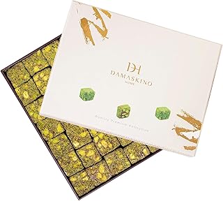 Damaskino Home Extra Pistachio Turkish Delight Gift Box 17.6oz - Lokum Turkish Delights Candy Packed with Extra Premium Pistachios - Middle Eastern Sweets
