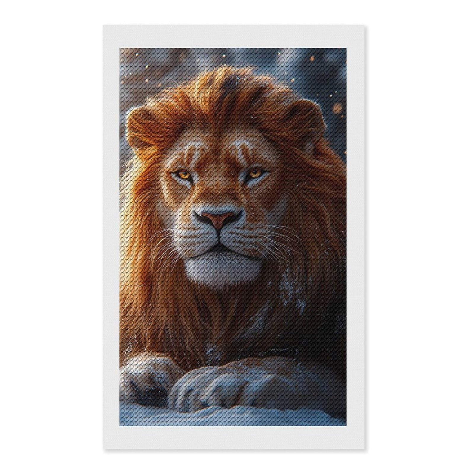Junmoney Majestic Lion in Winter Full Drill Diamond Painting Kit 12"x20", for Teens, Adhesive Canvas, Bedroom Decor, Holiday Gift Idea