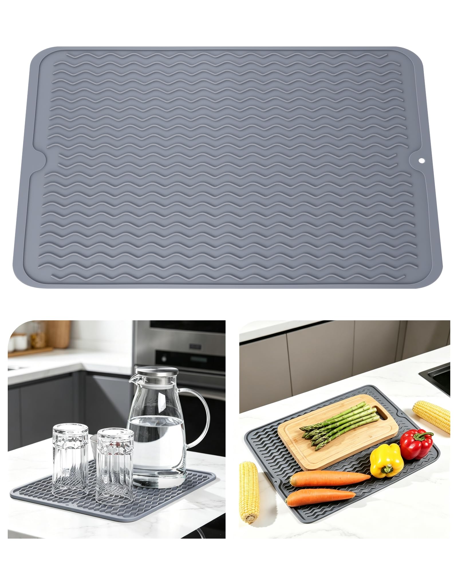 Acual Silicone Draining Mat with Built-in Grooves,Silicone Kitchen Draining Board Mat*(30*40cm), Heat Resistant Dish Draining Mat for Kitchen, Table Mat,Pot Holder,Placemat,Spoon Rest, Coaster