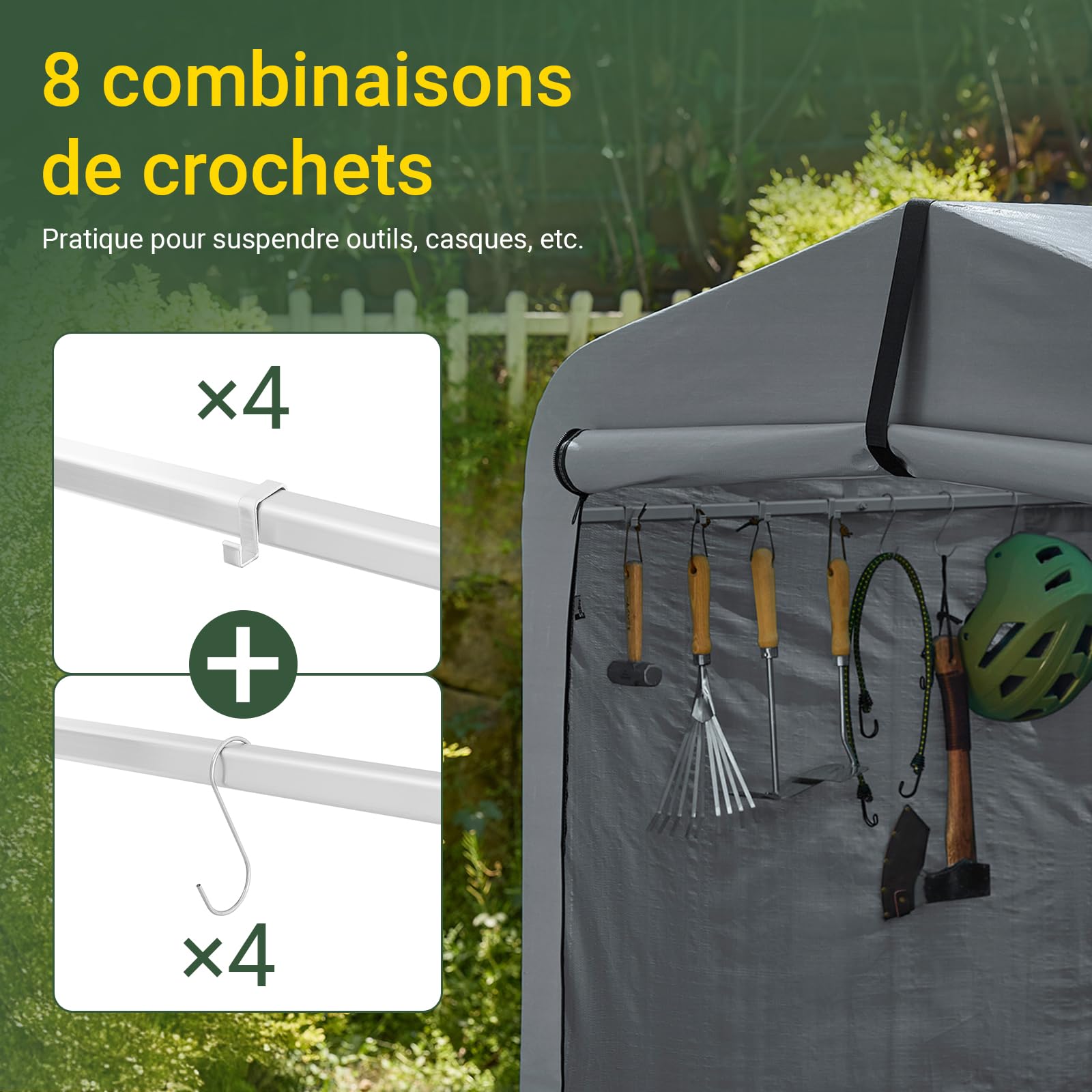SoBuy Abri de Jardin, Cabane de Jardin Exterieur Imperméable, abri Moto avec des Crochets, Garage pour Vélo et Outils, Abri Vélo, Rangement et Stockage, Gris, 159x219x165 cm, KLS11-L-DG