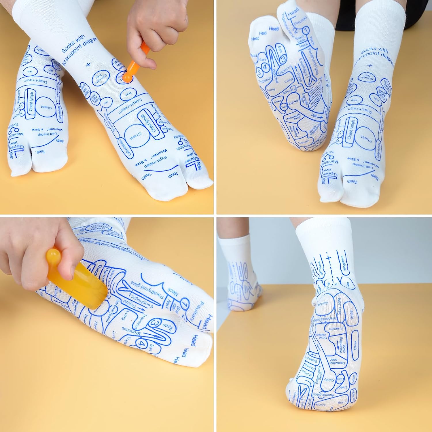 Foot Reflexology Socks with Tools Women Acupressure Socks 2 Pairs Pressure Point Massage Reflexology Chart Socks with Trigger Point and Tool Ease Relief Massage Sticks Acupuncture Socks