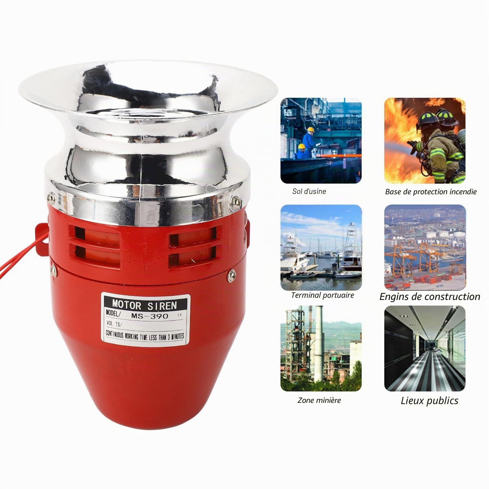 Sirène D'alarme Industrielle Alarme de Moteur Robuste 130dB 40W Sirène de sécurité de Port Extérieur pour Environnement Bruyant Plage D'alarme D'urgence (AC220V)