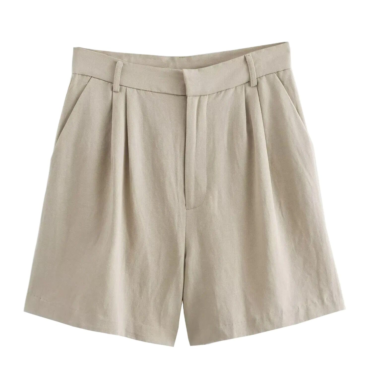 Pantalones cortos de cintura alta para mujer, color rosa, caqui, S