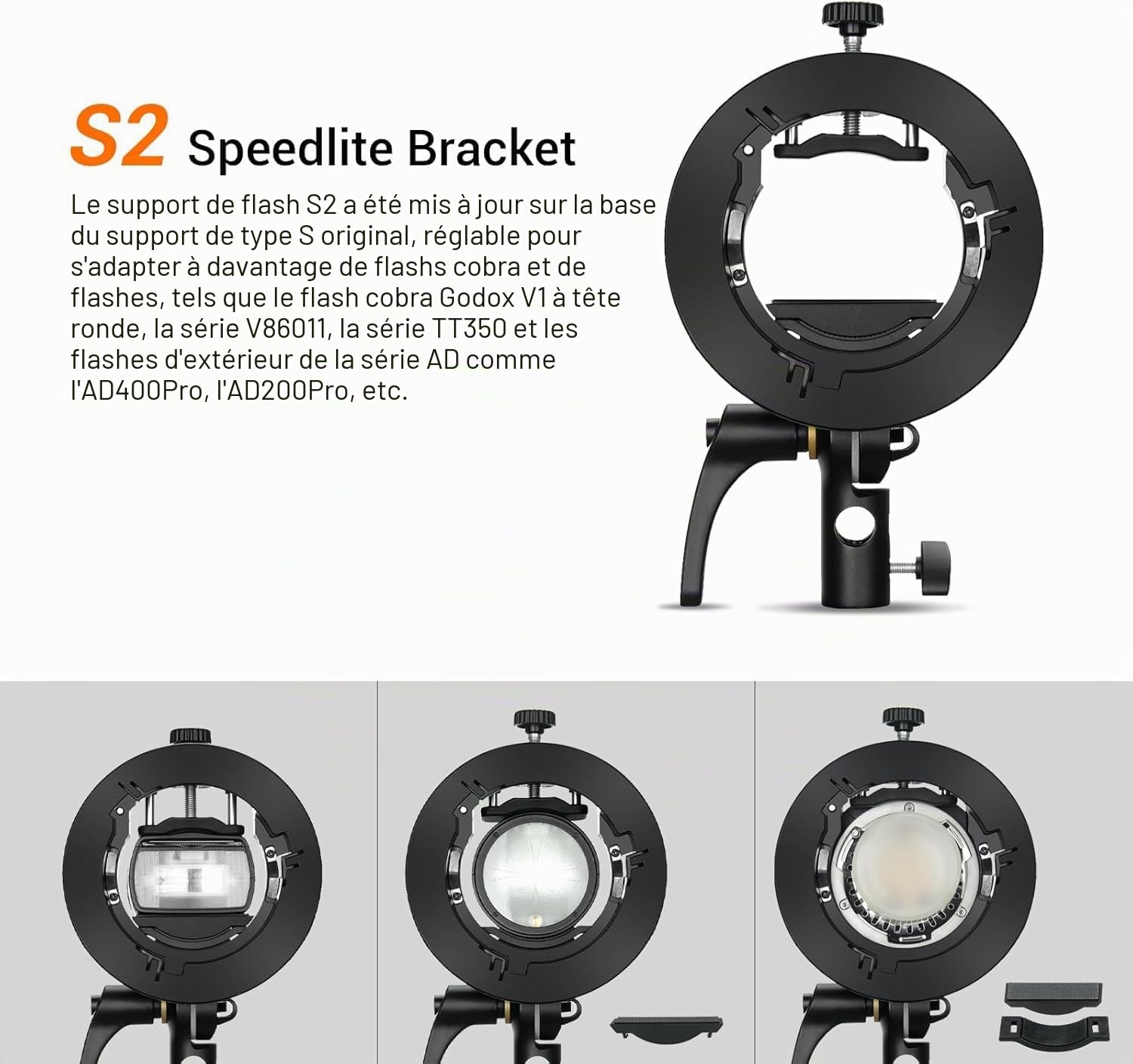 Godox Kit de boîte à lumière 60 x 60 cm avec support S2 en S avec grille, SGGV6060, convient pour Studio Godox V1, AD200PRO, V860II, TT685, TT350, AD400PRO, V1PRO, V100