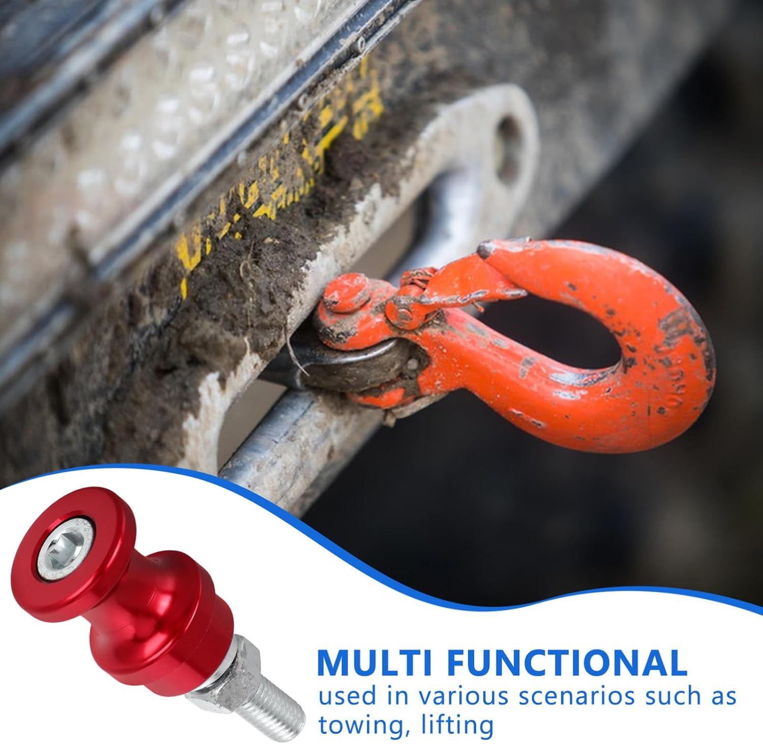 Steel Bolt Winch Hook Alignment Stand M10 Red Half-Linked Winch Hook Mount for Off-Road Towing