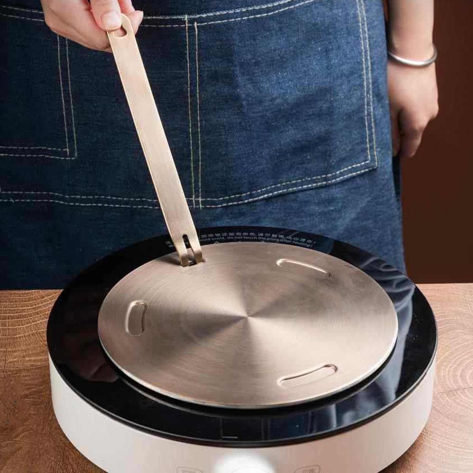 Plaque Diffuseur de Chaleur Flygragon 28 cm - Acier Inoxydable pour Cuisinières Gaz, Vitrocéramique et Induction - Poignée Amovible - Compatible Casseroles et Cafetières