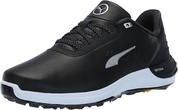 PUMA Golf Men's PHANTOMCAT Nitro Golf Shoes, Puma Black-Puma Silver-Yellow Sizzle, 13 Wide