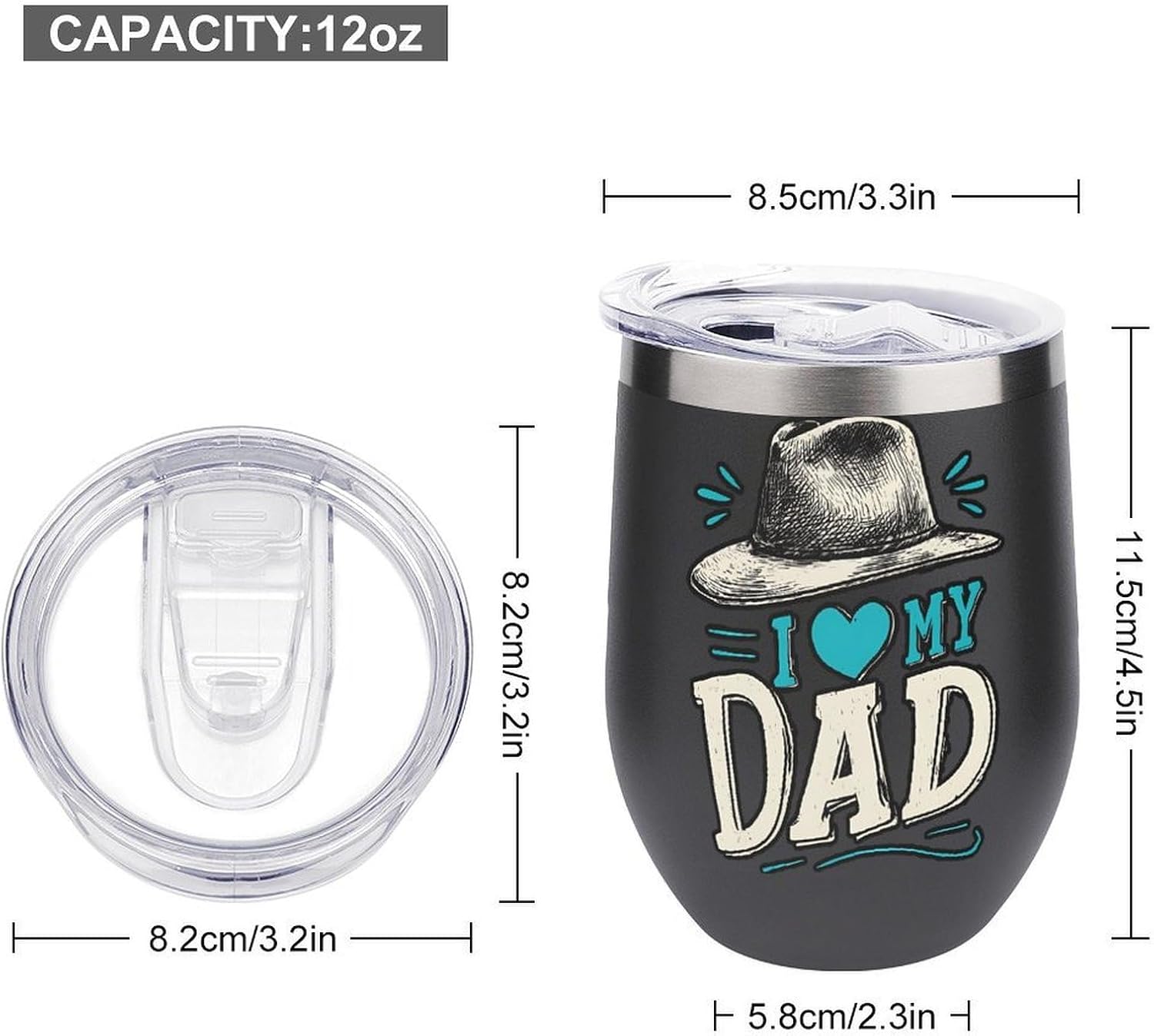 I Love My Dad Insulated Drinking Cup Stainless Steel Coffee Mug Wine Tumbler with Lid 12OZ