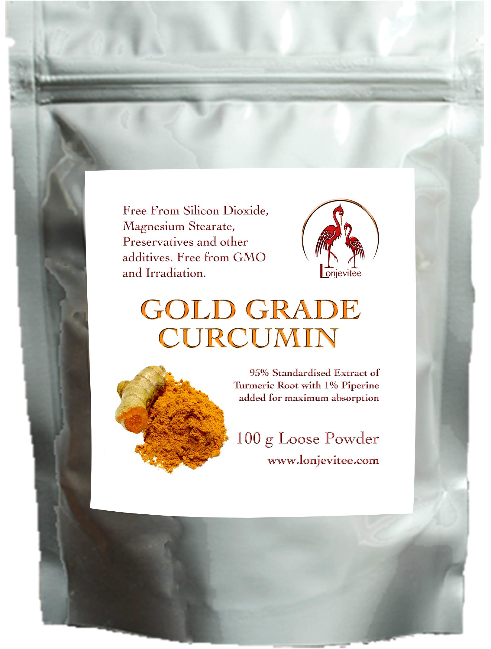 Lonjevitee Curcumin 100 g Gold Grade 95% Standardised Extract Plus 1% Piperine