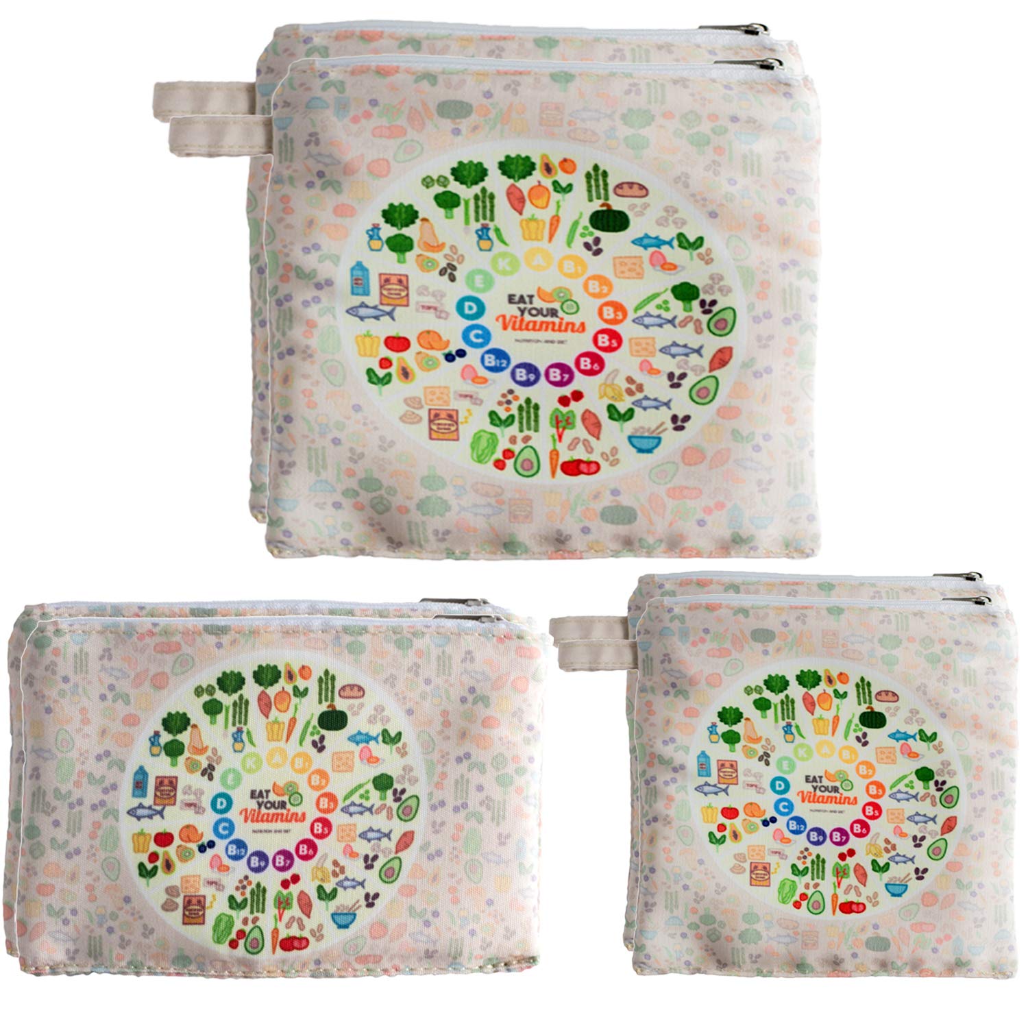 JCK Bags 6PC 8oz cotton and PEVA Dual Layer Snack Bags - Premium Quality Sandwich Bags (Vitamin-6)