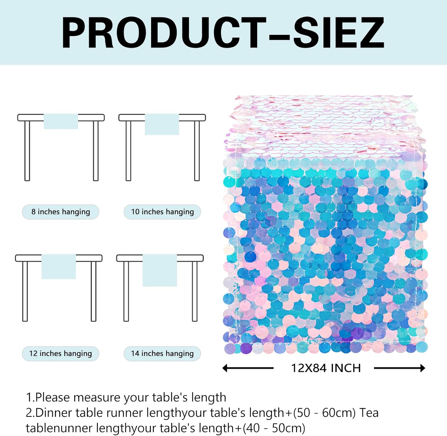 Mermaid Party Table Runners 6 Pieces 12 x 84 Inches Mermaid Tail Colorful Sequin Table Runners Mermaid Ocean Theme Series Party Decoration Glitter Table Runner