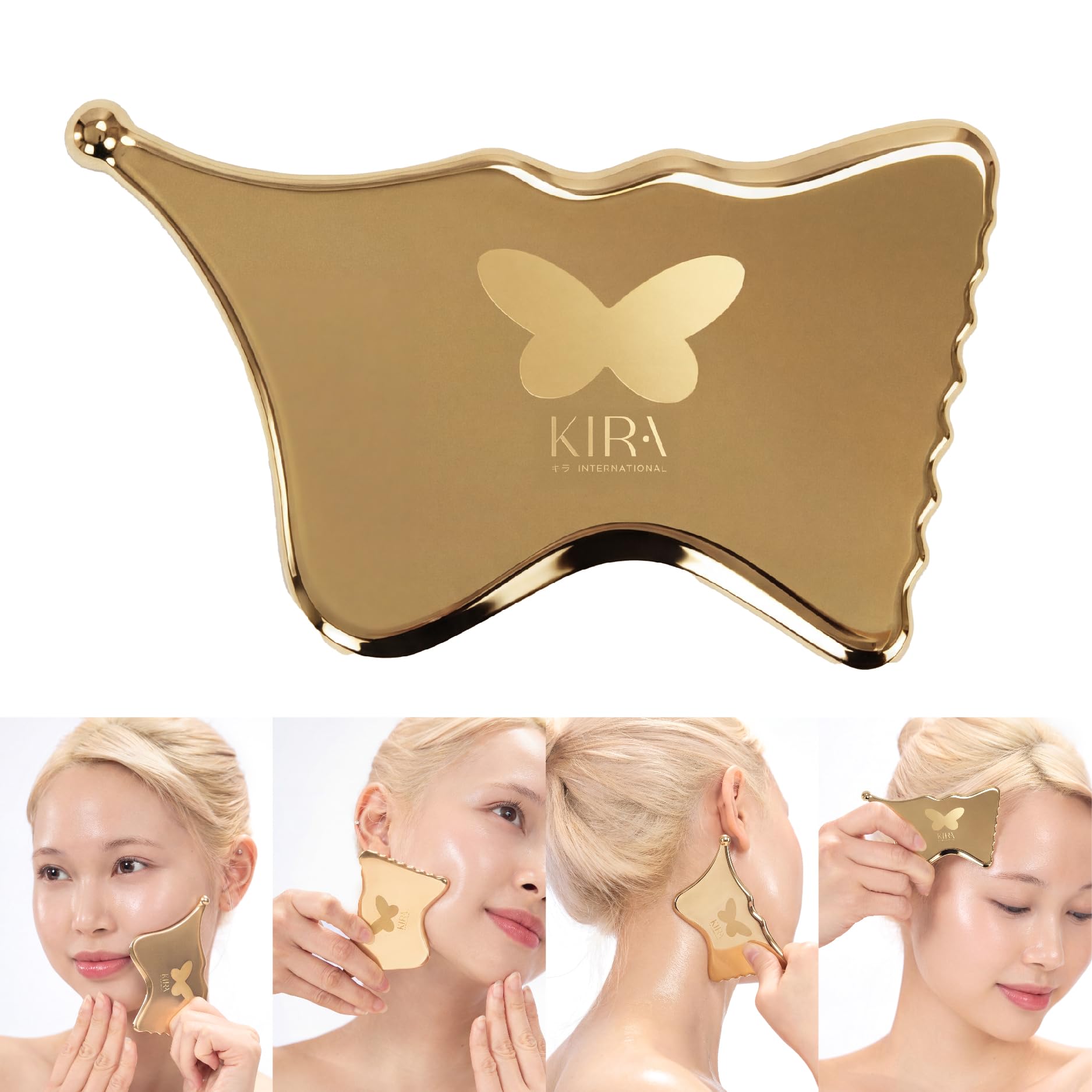 KIRA Golden Flow Butterfly Brass Gua Sha Contour Tool, Butterfly-Shaped Solid Brass Face &amp; Body Sculpting Tools for Self-Care, Sculpting, Puffiness Relief &amp; Muscle Tension Massage