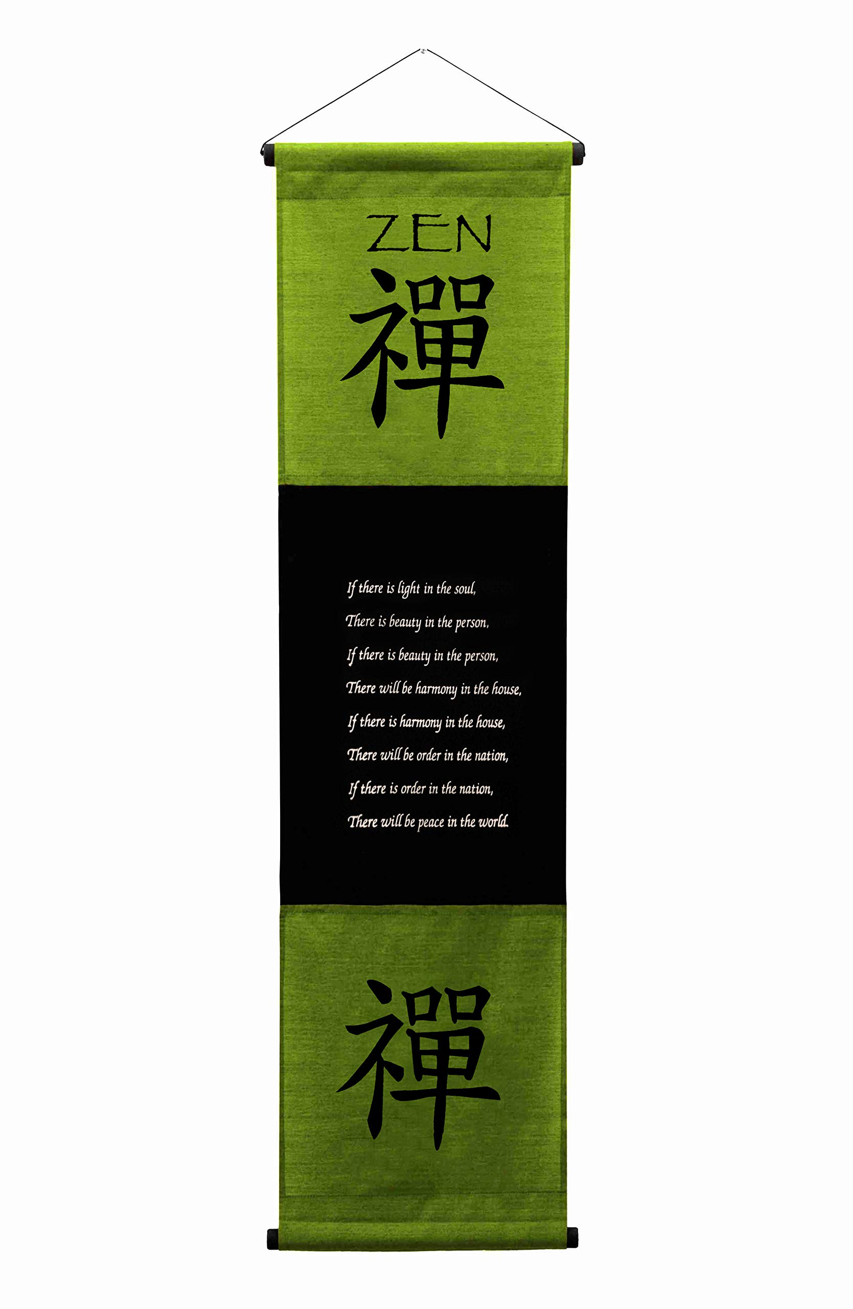 G6 Collection Inspirational Wall Decor Zen Banner Large, Inspiring Quote Wall Hanging Scroll, Affirmation Motivational Uplifting Message Art Decoration, Thought Saying Tapestry Zen (Green)